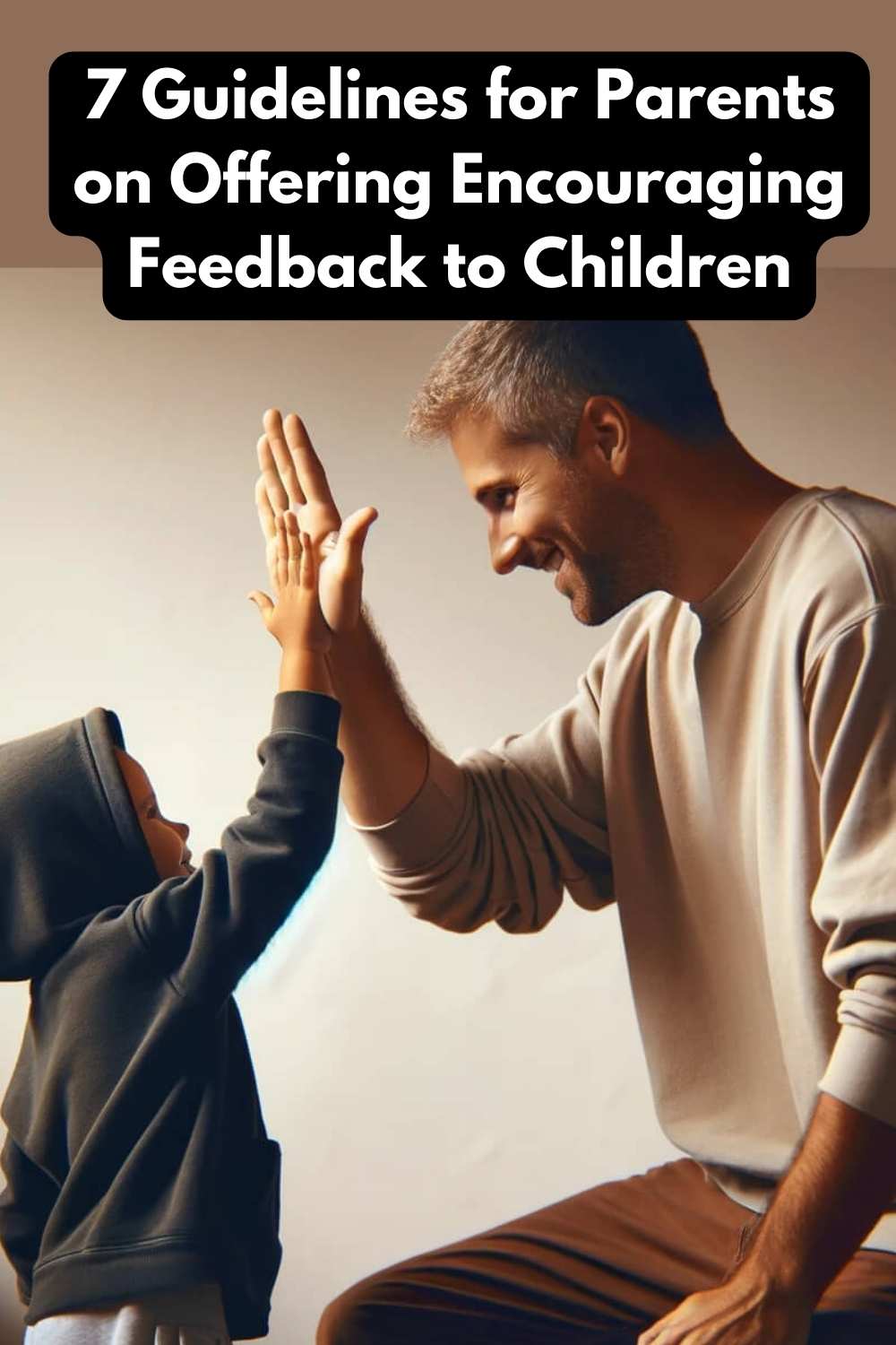 child and a parent engaging in a high-five, capturing a moment of connection and celebration. The child, wearing a casual dark-colored h